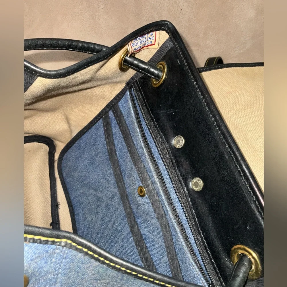 Dooney & Bourke Vintage Canyon Backpack in blue denim. 10.5”x 9.25”x 4”
